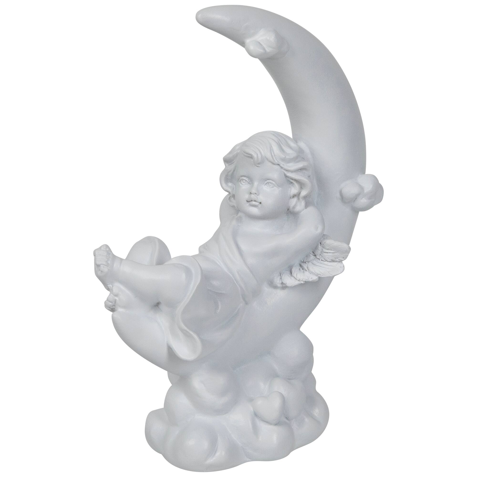 Boy Cherub Resting on Crescent Moon Statue - 7.25"